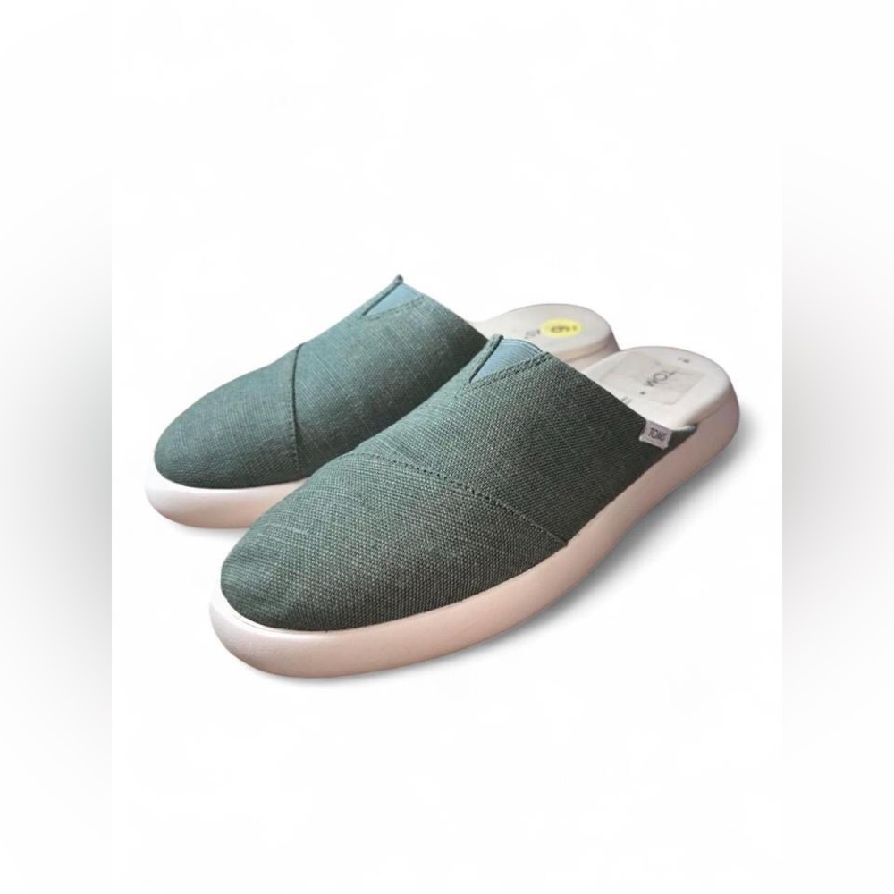 TOMS Mallow Mules Green Open Back Clogs Fabric Womens Size 9